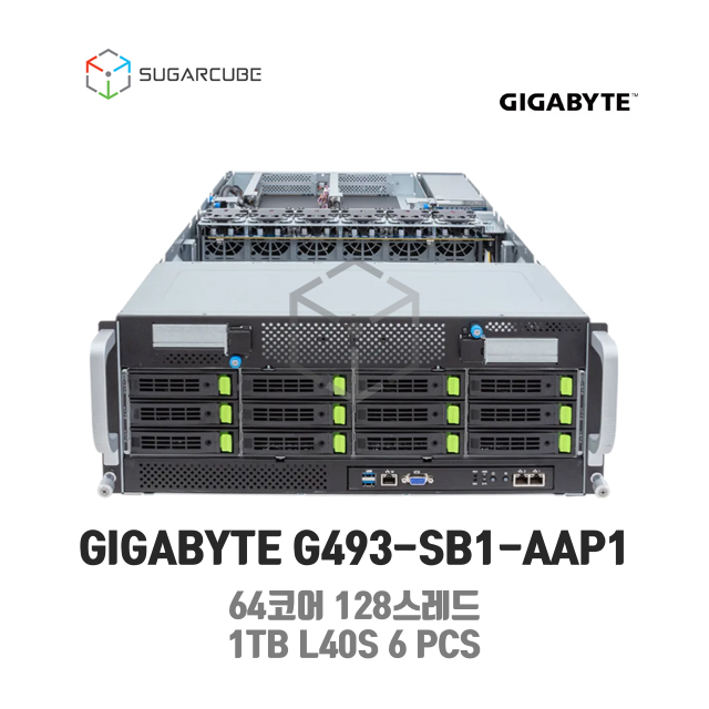 GIGABYTE G493-SB1-AAP1 GPU서버 Gold 6548Y 2P DDR5 1TB 3.84TB L40S 6장